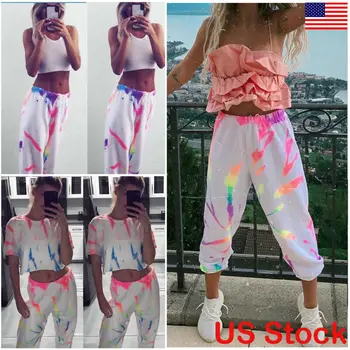 

Women Causal Joggers Trousers Reflective Tracksuit Bottoms Jogging Gym Pants Outdoor Casual Sports Pants