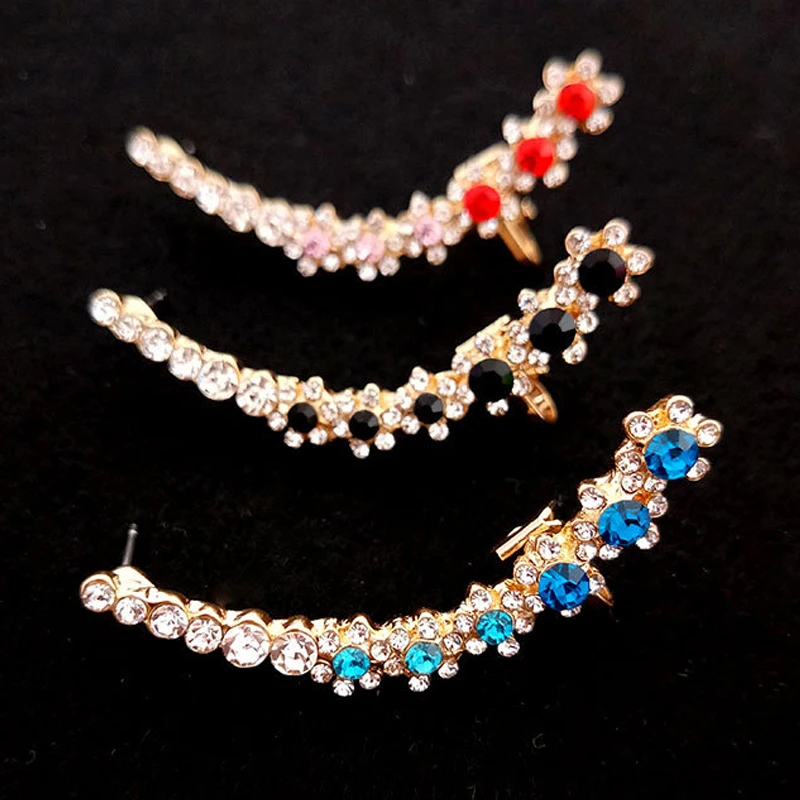 Ear Clip Earrings Clip Earrings Ear Clip Stud Earrings Ear Accessories 1Pcs Punk Rock Rhinestone Crystal Ear Cuff Wrap Stud Earring Women Cartilage Piercing Jewelry Ear Clips Earrings 3 Colors