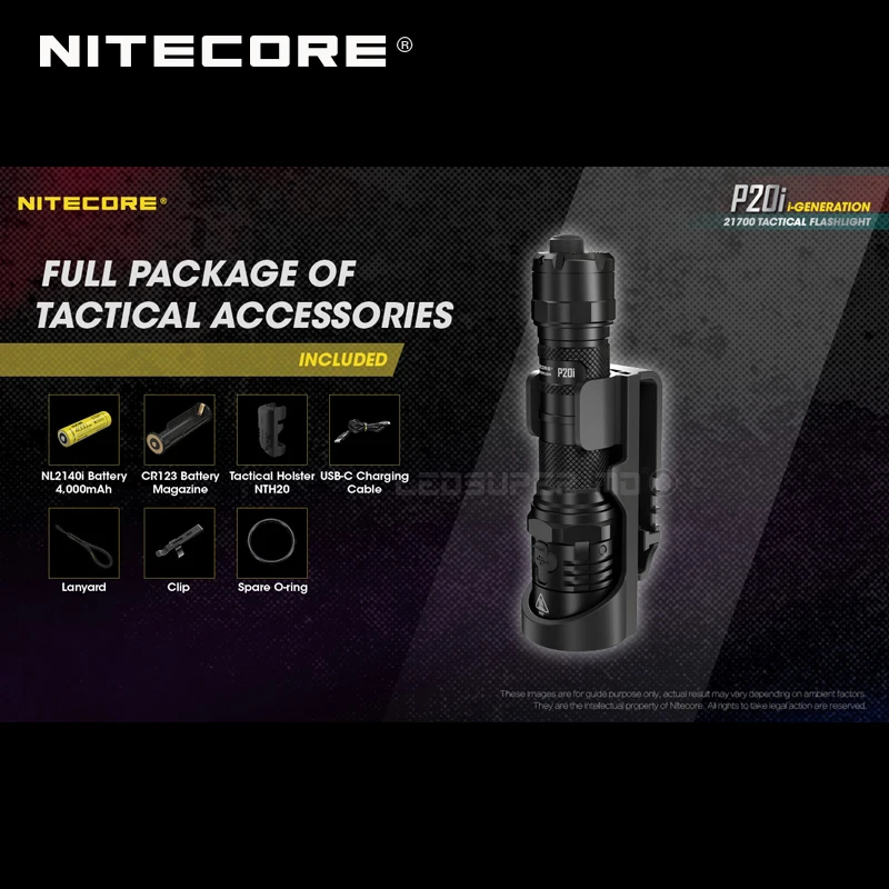 USB-C Rechargeable NITECORE P20i 1800 Lumens i-Generation 21700 Tactical Flashlight with NL2140i 4000mAh Battery