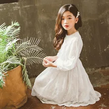 Весеннее милое белое кружевное платье для маленьких девочек Детские платья принцессы для малышей Детское платье трапециевидной формы 12