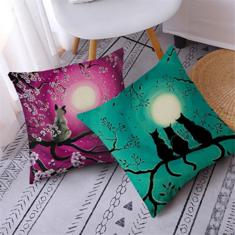 

Fuwatacchi Black Lover Cat Cushion Cover 45*45cm Linen Throw Pillow Covers For Sofa Car Home Room Decorative Pillowcases In Bulk