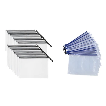

12 Pcs White Plastic Zipper Pen File Document Bags Folders Pockets & 18 Pack Mesh Zipper Pouch Document Bag