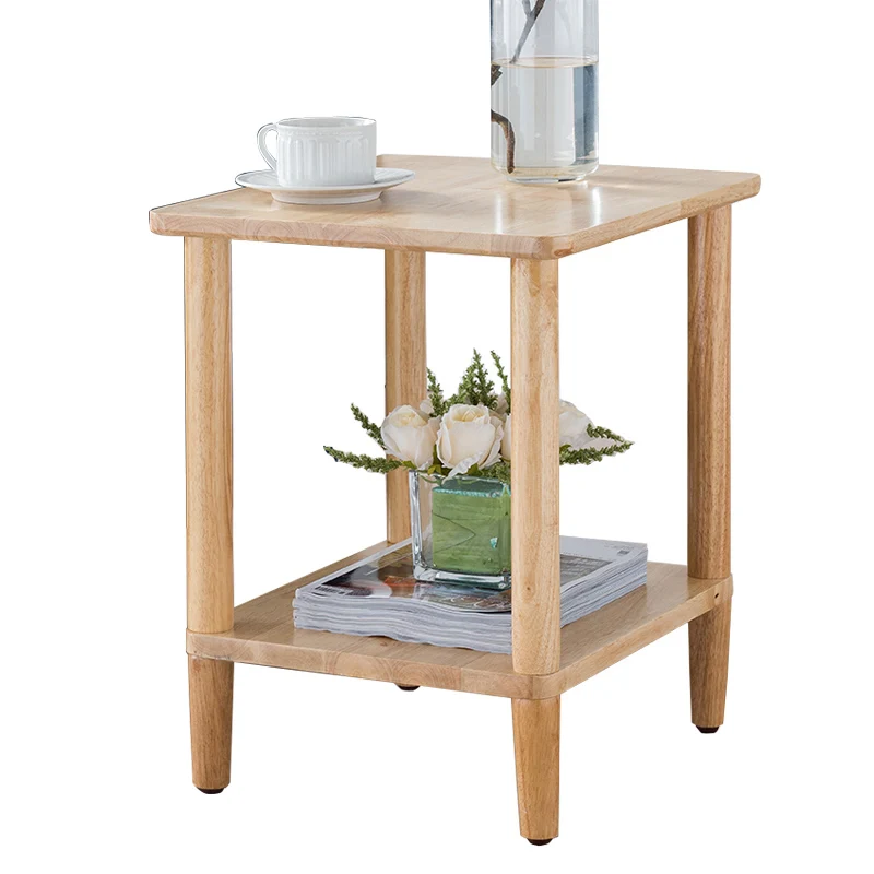 

Japanese Style Side Table Solid Wood Home Simple Living Room Sofa Corner Coffee Table Double Square Bedroom Bedside Table