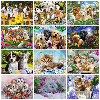 

5D Daimond Painting Mosaic Animals Full Square Diamond Embroidery Rhinestones Dog And Cat DIY Needlework Home Decortion TT1909
