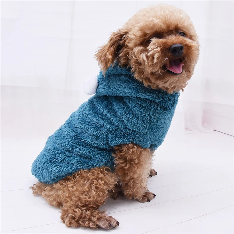 Мягкий флисовый теплый плащ для питомца, зимняя толстовка с капюшоном для питомца, куртки для собак с маленьким шариком, костюм для щенка 986