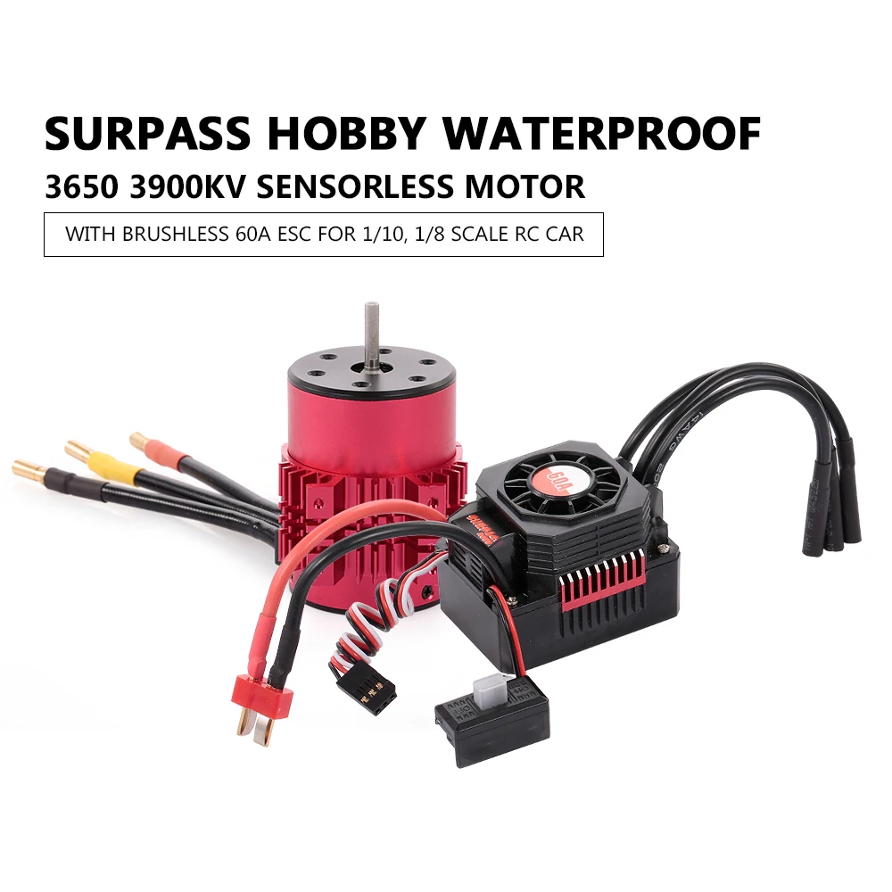 

SURPASS HOBBY 3650 3900KV Brushless Motor with Heat Sink and 60A ESC with BEC Waterproof for 1/10 1/8 RC Car Spare Parts