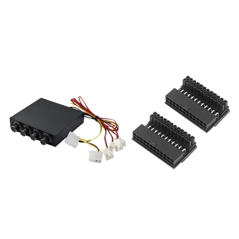 

Fan Speed Controller 4 Channel with 2Pcs ATX 24Pin 90 Degree 24 Pin to 24Pin Power Plug Adapter