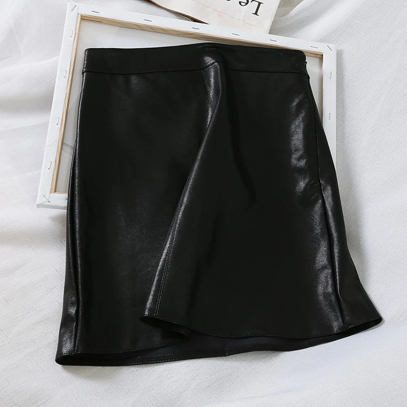 Винтажные Универсальные женские юбки с высокой талией из искусственной кожи, однотонные мини-юбки трапециевидной формы, элегантные женские юбки наивысшего качества - Цвет: see chart