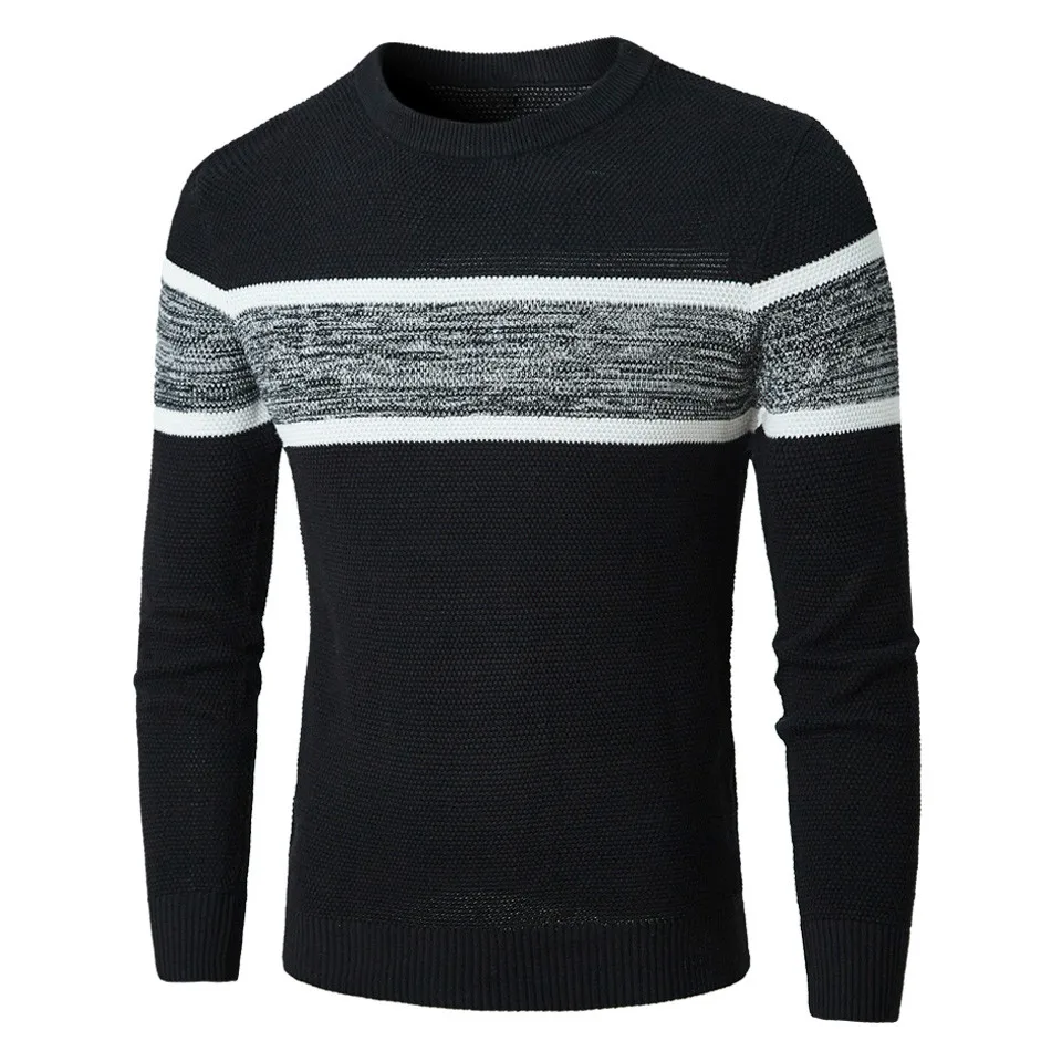 

2019 Men Sweaters Autumn Winter Casual Knitted Soft Cotton Pullovers New Fashion Striped O-Neck Sweater Coat Man 3XL