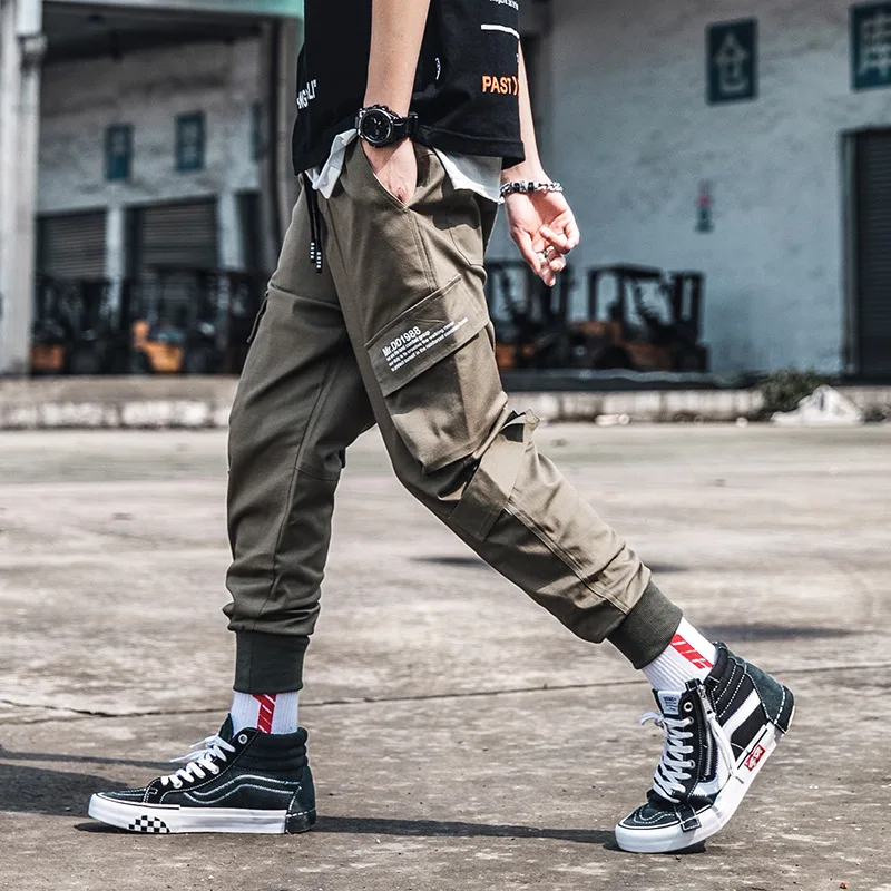 

2019 Autumn New Style Loose Bib Overall Multi-pockets Hip Hop Ankle Banded Pants Trousers Men's K179 P50