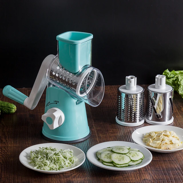 Vegetable Slicer, Fitnate Hand Crank Stainless Steel Fruit Vegetable  Shredder Dicer Cutter With 2 Changeable Stainless Steel Rotary Blades Drum