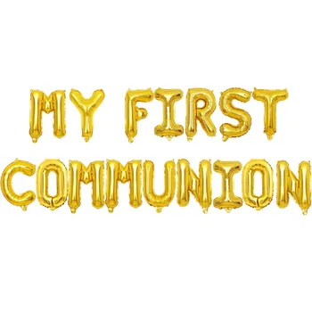 

1set 16inch Gold Silver Spanish Mi Primera Comunion Foil Balloons Christening Religious My First Holy Communion Decoration