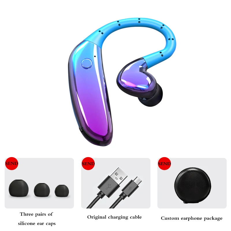 Новинка, D08, настоящая беспроводная Bluetooth гарнитура 5,0, одно ухо, движение, двойное подвижное кольцо, ушной крючок для xiaomi redmi iphone - Цвет: purple1