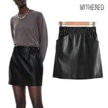 Увядшая зимняя кожаная юбка женская в английском стиле эластичная талия высокая талия сексуальная faldas mujer moda PU мини-юбки женские