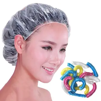 Günstig 100Pcs Frauen Einweg Transparent Dusche Haar Salon SPA Kappe Schutz Hut Anti-staub Schutzhülle Kappe Dusche Kappe Haar Dye Cap