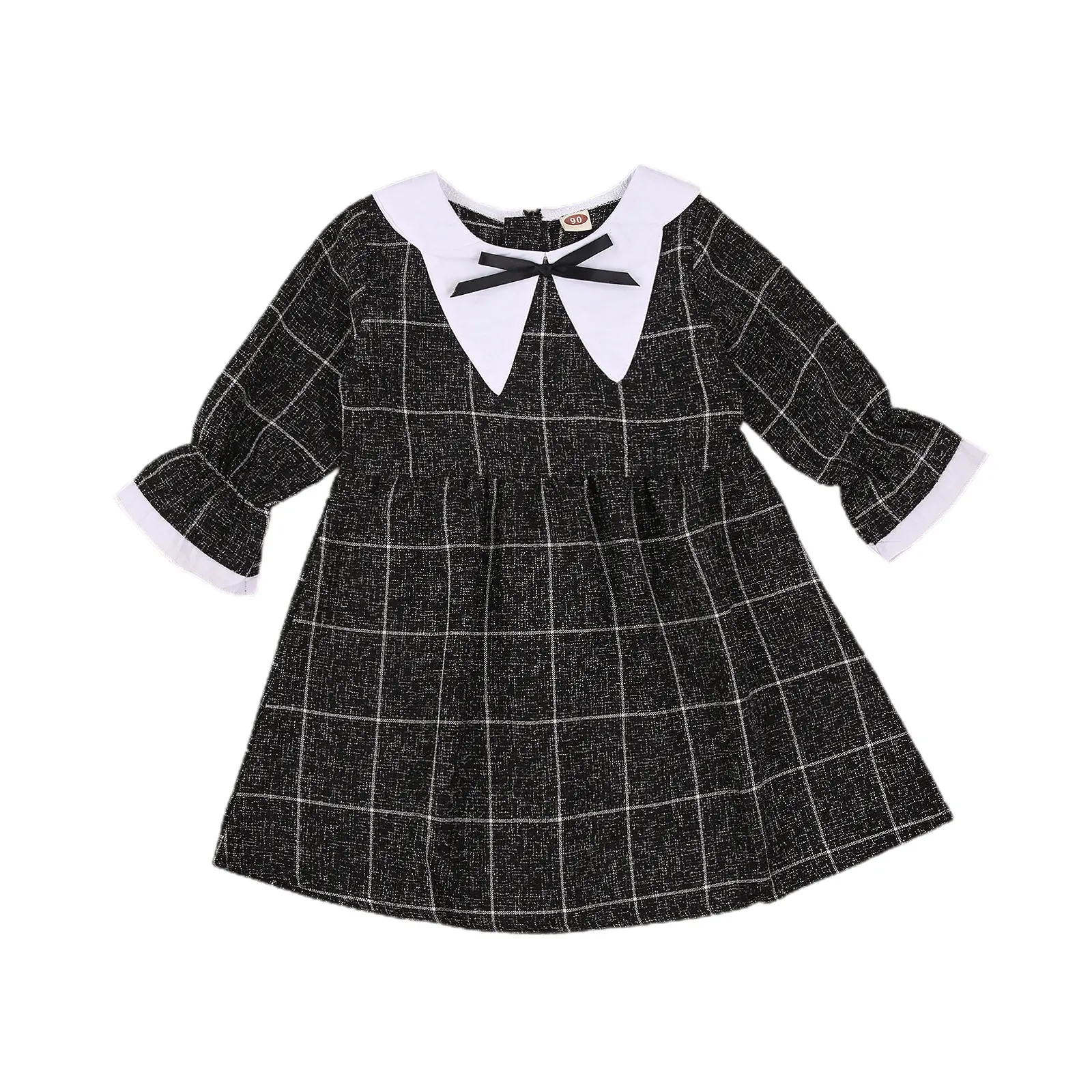 

Little Girls Fashion Long-sleeved Dress Toddler Baby Kids Fresh Black Plaid Dress Doll Collar Children Princess Dress Outfit