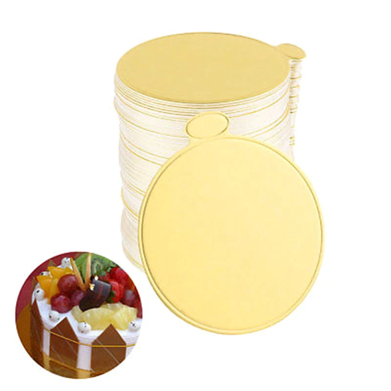 100pcs/Set Round Mousse Cake Boards Gold Paper Cupcake Dessert Displays Tray Wedding Birthday Cake Pastry Decorative Tools Kit