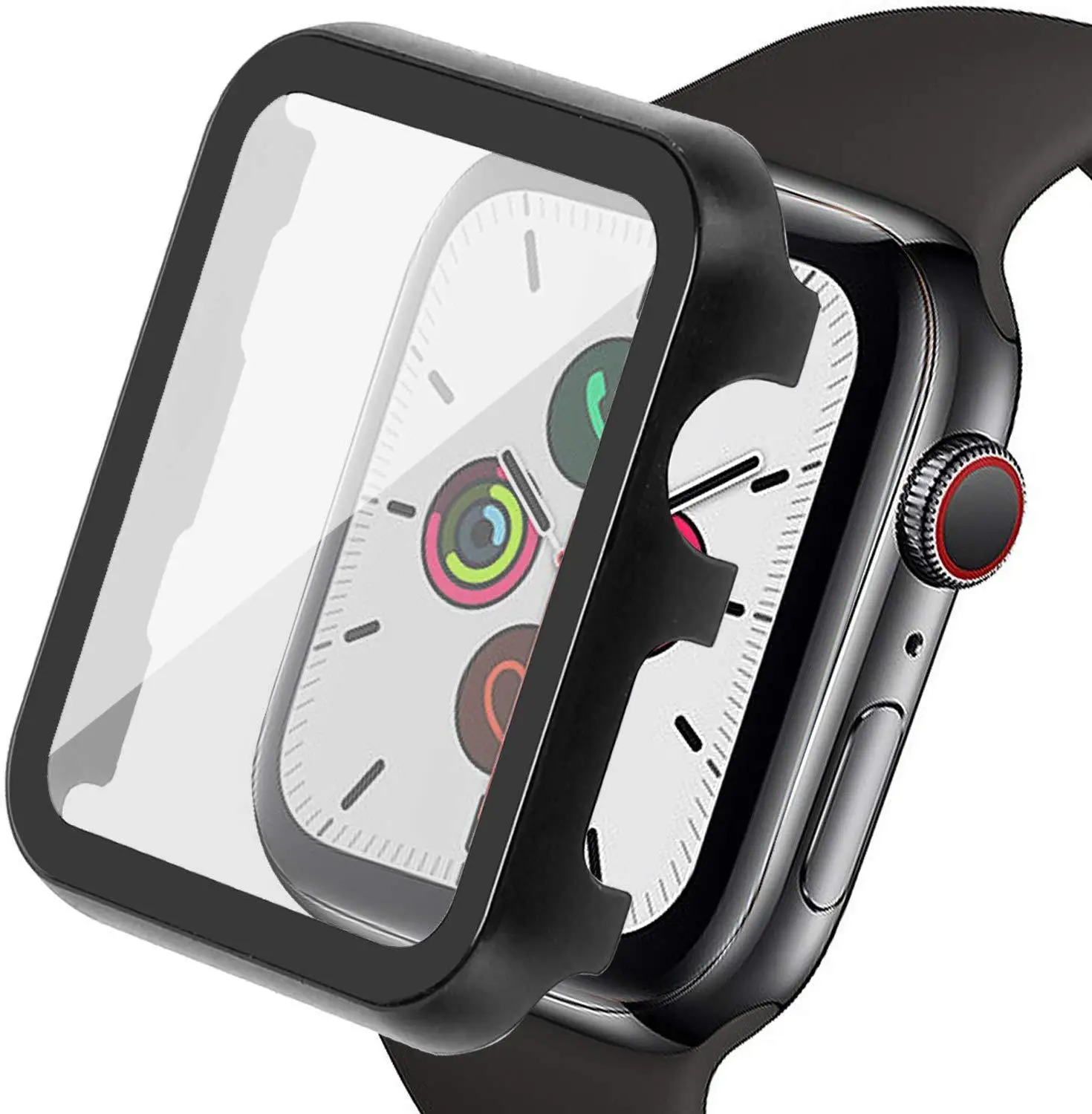 Black Защитный чехол для Apple Watch Series 5 4 3 2 1 40/44/42/38 мм с защитной металлической крышкой, жесткая тонкая ПЭТ пленка для iWatch - Цвет: Black