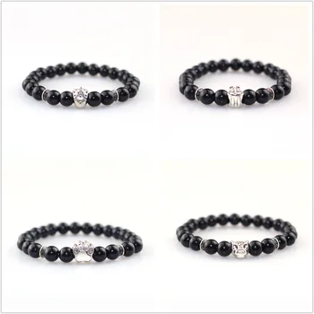 

Styles Vintage Lovers Bracelets Natural Beads Stone Men Jewelry Alloy Leopard Pendant Obsidian Bracelet For Women Hand Chains
