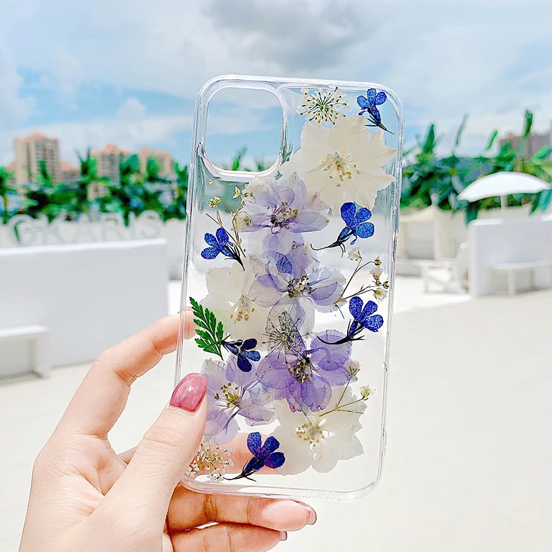 

For Iphone 11 Pro X 7 Real Flower Transparent Floral Phone Case For Iphone 11 Pro Max XR XS 6 6s 7 8 Plus iphone SE 2020 Cover