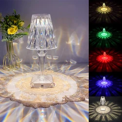 Lampe de Table LED en diamant Rechargeable par USB, Projection en cristal, atmosphère, lampe de bureau, veilleuse pour chambre à coucher, décoration de la maison 