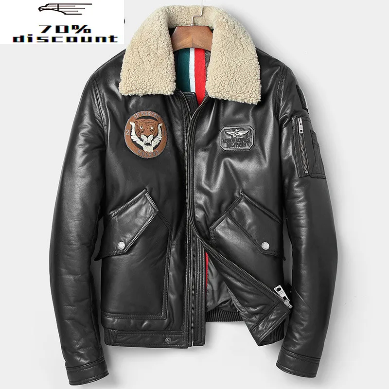

Genuine Leather Jacket Men Autumn Winter Sheepskin Fashion Jacket Casual Duck Down Coat Veste Cuir Homme 82C0266 YY296