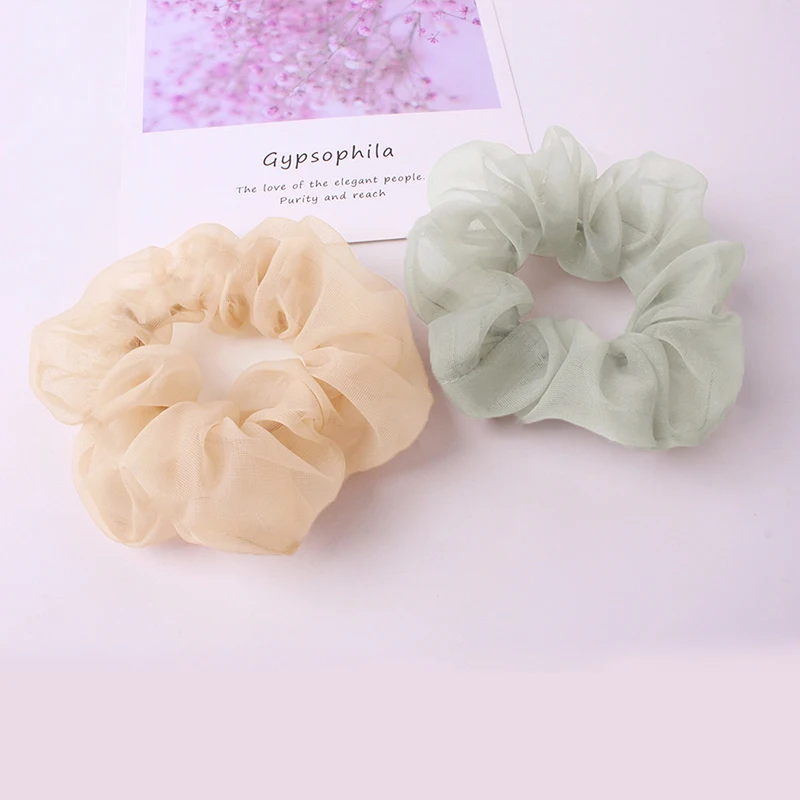 New Organza/Chiffon Solid Color Hair Scrunchies Women Elastic Hair Bands Headwear Ponytail Holder Chiffon Hair Ties Accessories