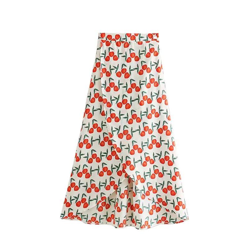 

Europe And America WOMEN'S Dress 2019 Summer New Style Elastic Waist Irregular Peach Printed Swallow Tail Skirt A8es9202
