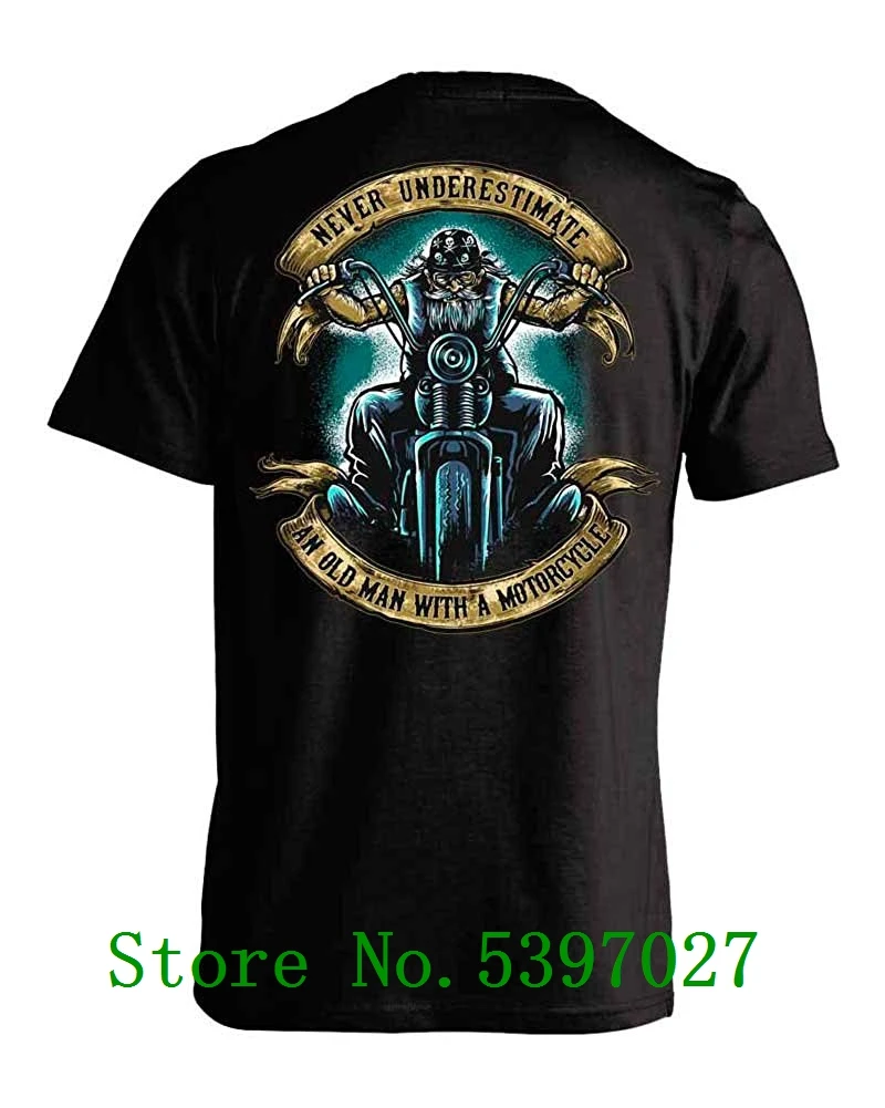 

Hip Hop Mens T-shirt Skull Never Underestimate an Old Man with a Motorcycle T-Shirt New Arrival street T-shirt