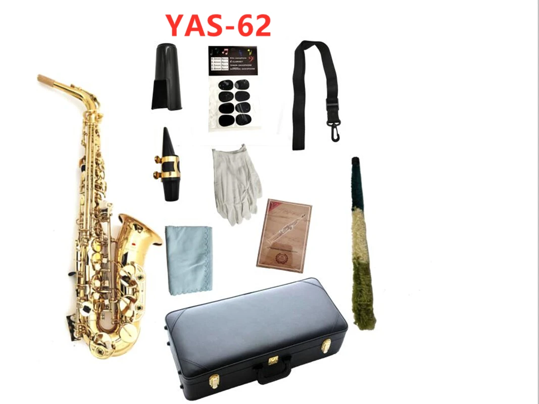 

Real Pictures YAS-62 Alto Saxophone Eb Tune Brass Plated Lacquer Gold Professional Musical Instrument With Case Free Shipping