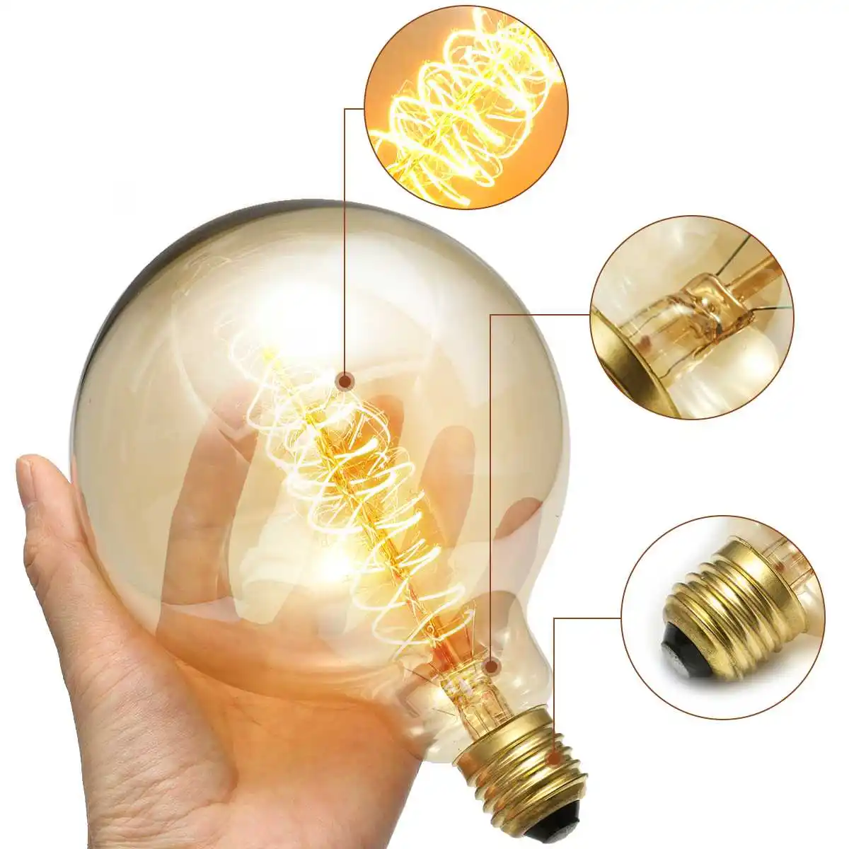 220V Retro Vintage Edison Light Bulb Tungsten Light Bulb G125 40W Edison warm white lamp Bulb For Home Decor Amber shell