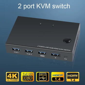 

2 In 1 Out HDMI KVM Switch Box Video Display 4K USB Switch Splitter for 2 PC Sharing Keyboard Mouse Printer DJA88