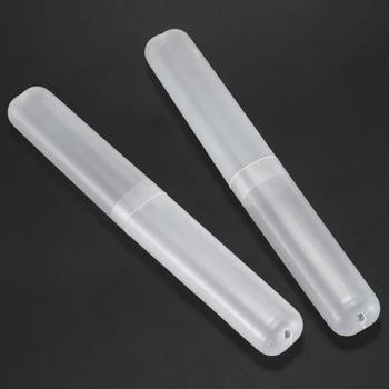 

New 2 Pcs Plastic Case Chopsticks Toothbrush Holder Organizer Clear White