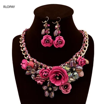 

Flower Necklace/Earrings Set for Girls Occident Style Jewerly Sets for Women Handmade Fashion Jewelry Sets
