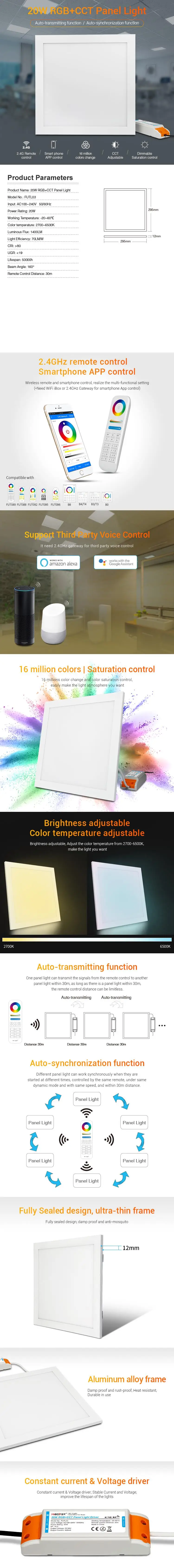 20W 40W LED Factory supply panel light RGB CCT wifi control app Google home bar night club ceiling with Driver restaurant