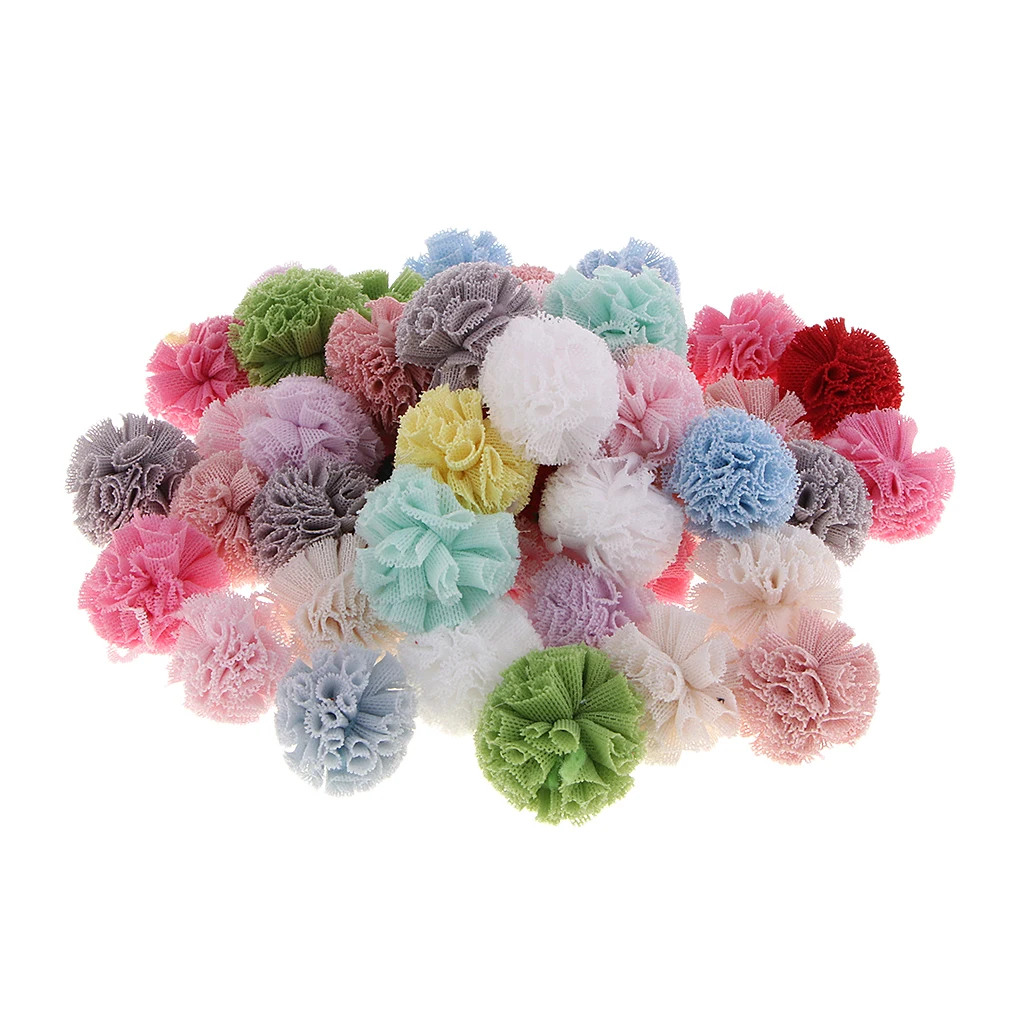 50 Pieces Mixed Pompom Ball Embellishment for Wedding Dress, Dance Costume, DIY Shoes, Bags, Key Ring, Hat Hair Accessories