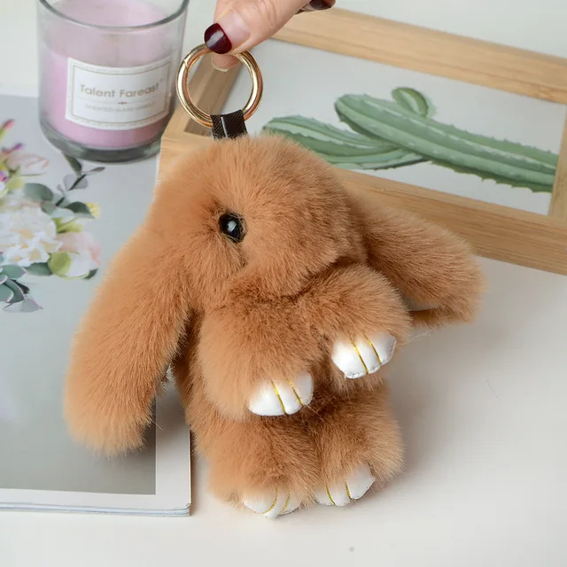 Pure Fluffy Real Rabbit Fur Pompon Bunny Keychain Trinket Women Toy Pompom Rabbit Key Ring On Bag Car Key Chain Jewelry Gift 6