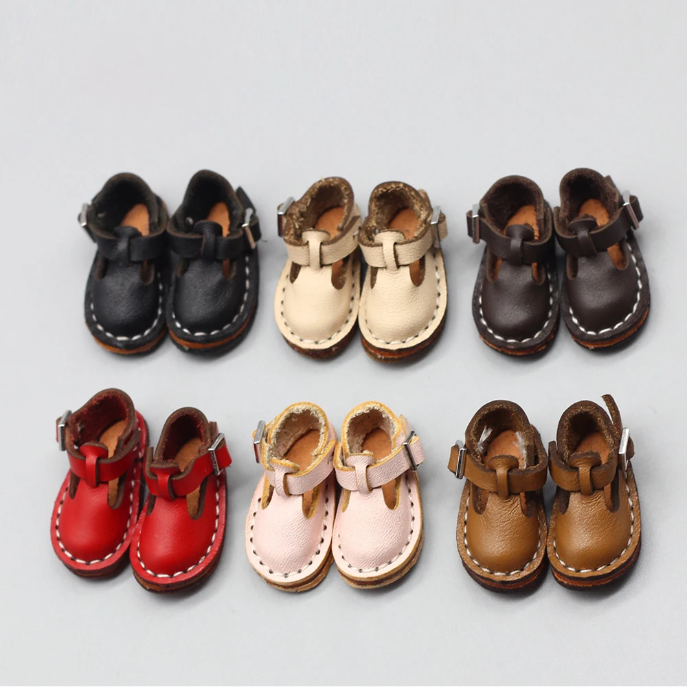 Doll Shoes Doll Accessories 1pair mini Leather shoes for 1/6 1/8 30cm Blyths doll 3.7*1.6cm