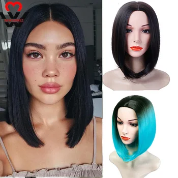 

MANWEI Short Straight hair Wig Hairs Ombre Cosplay Wigs for Women Short Bob Wig No Bangs Middle Part Shoulder Length Hair