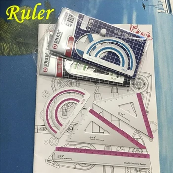 

4 pcs/Set Square Triangle Ruler Aluminum Alloy Protractor Set Drawing School Supplies 2 Colors Available