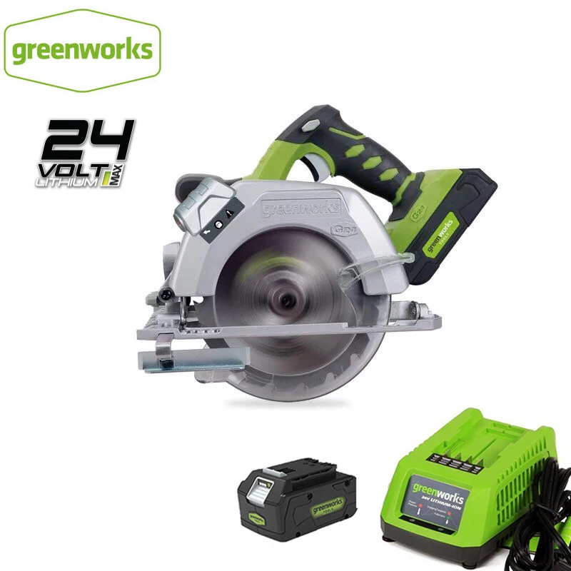 Greenworks 6-1/2 дюймов G24CS 24 В батарея циркулярная компактная пила с 165 мм 18 т TCT лезвие циркулярная пила плотничьи инструменты для работы с деревом - Цвет: With 4Ah Battery