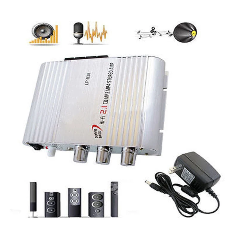 Hi-Fi усилитель аудио усилитель радио 12 В DC/AC мощность 47K 2,1 канальный Mp4 IPod CD плеер стерео