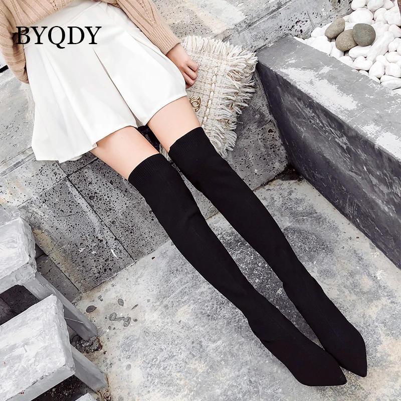 

BYQDY Fall Winter Flock Leather Women Over The Knee Boots Zipper Sexy High Heels Thigh High Sexy Woman Shoes Long Bota Feminina