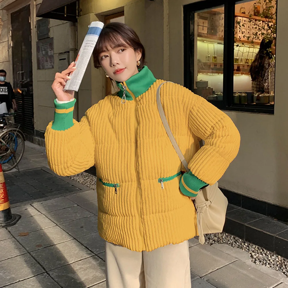 

2020 Down Jackets Winter Women Coats New Short Fashion Loose Thicken Padded Female Cotton Padded Parkas Sitiching Slim