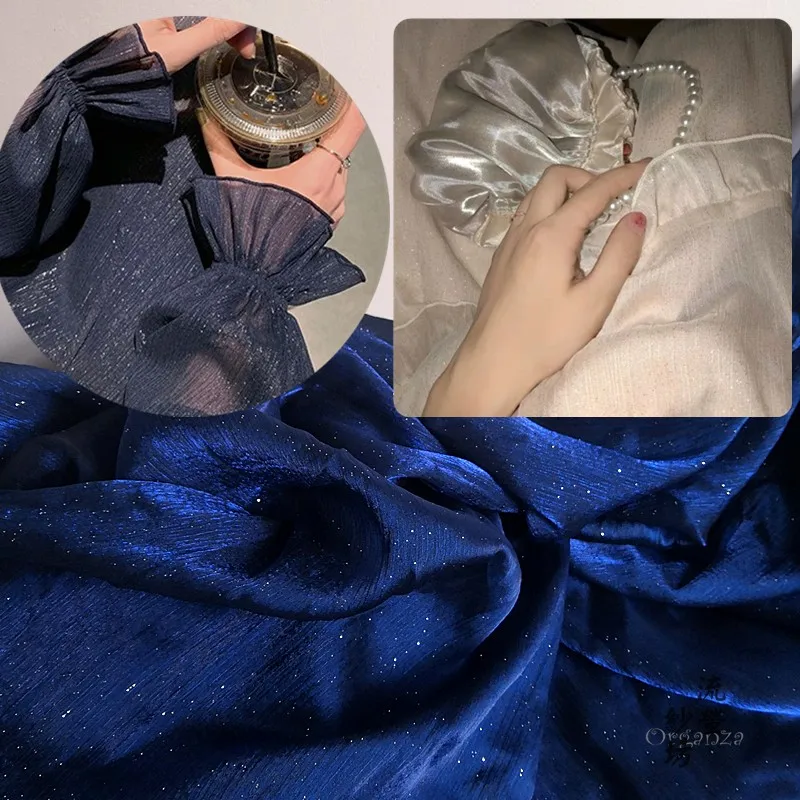 Tessuto In Organza Con Cielo Stellato Glitter Blu Navy Per Decorazioni Di Nozze Rete In Organza Tessuto Gonna Tenda Forniture Per Feste Panno Flash