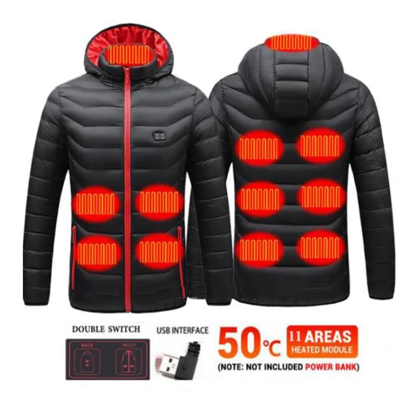 11 Area Men Heated Jacket Women Winter USB Electric Heating Jacket Thermal Coat 