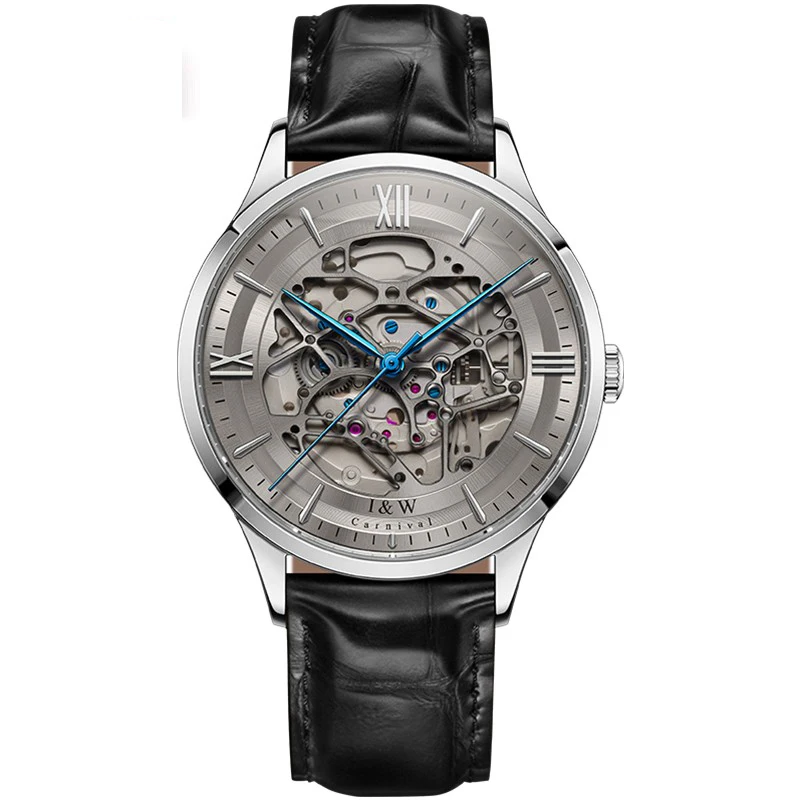 High end Skeleton Watch Men Switzerland brand I&W Automatic Self Wind Mechanical Watch Sapphire Leather Band Waterproof Relogio 