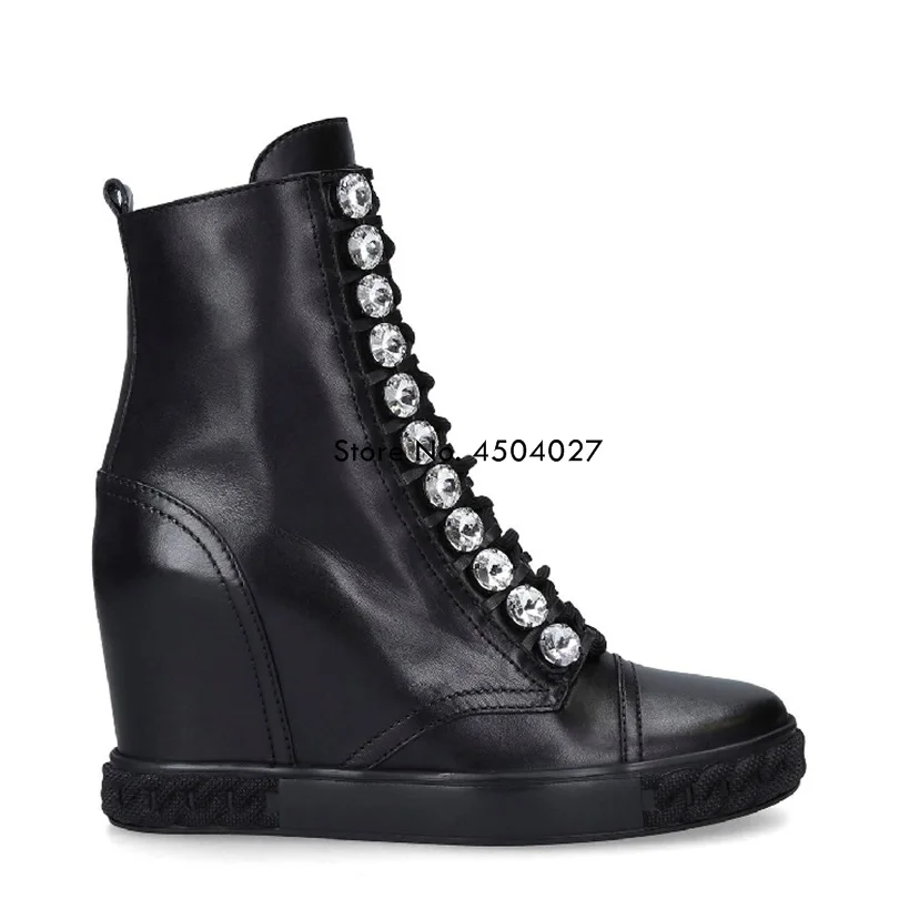 Новые модные черные ботинки со шнуровкой на скрытом каблуке женские ботинки с круглым носком женская обувь Ботильоны размер 35-41