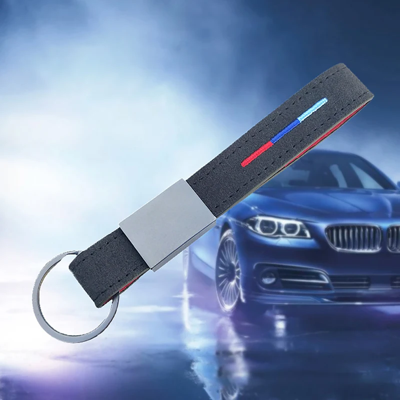 

Car Auto Black Leather Metal Key Chain Ring Strap FOB Key Ring Decors For BMW