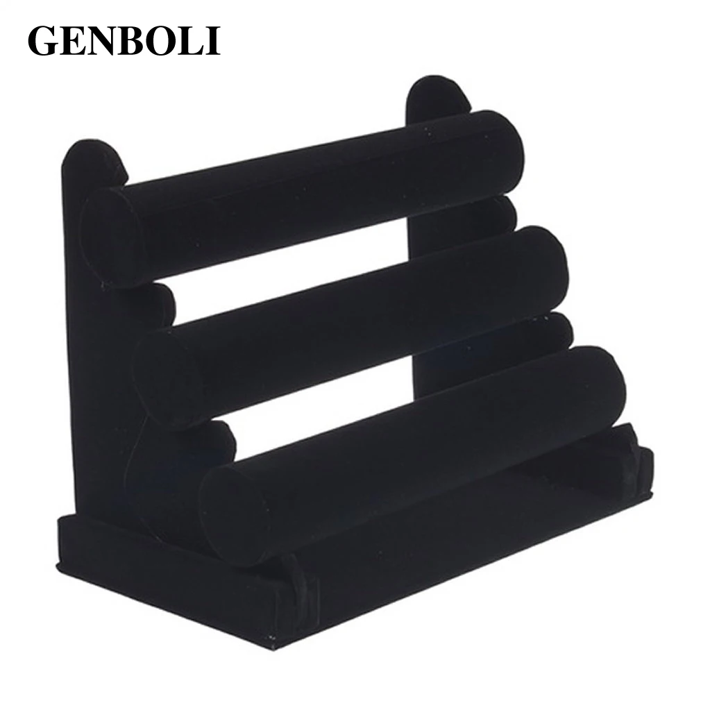 

GENBOLI Black Velvet 3 Tier Watch Bracelet Bangle Jewelry Display Organizer Holder Rack Stand 303*172*240mm Showcase Hot
